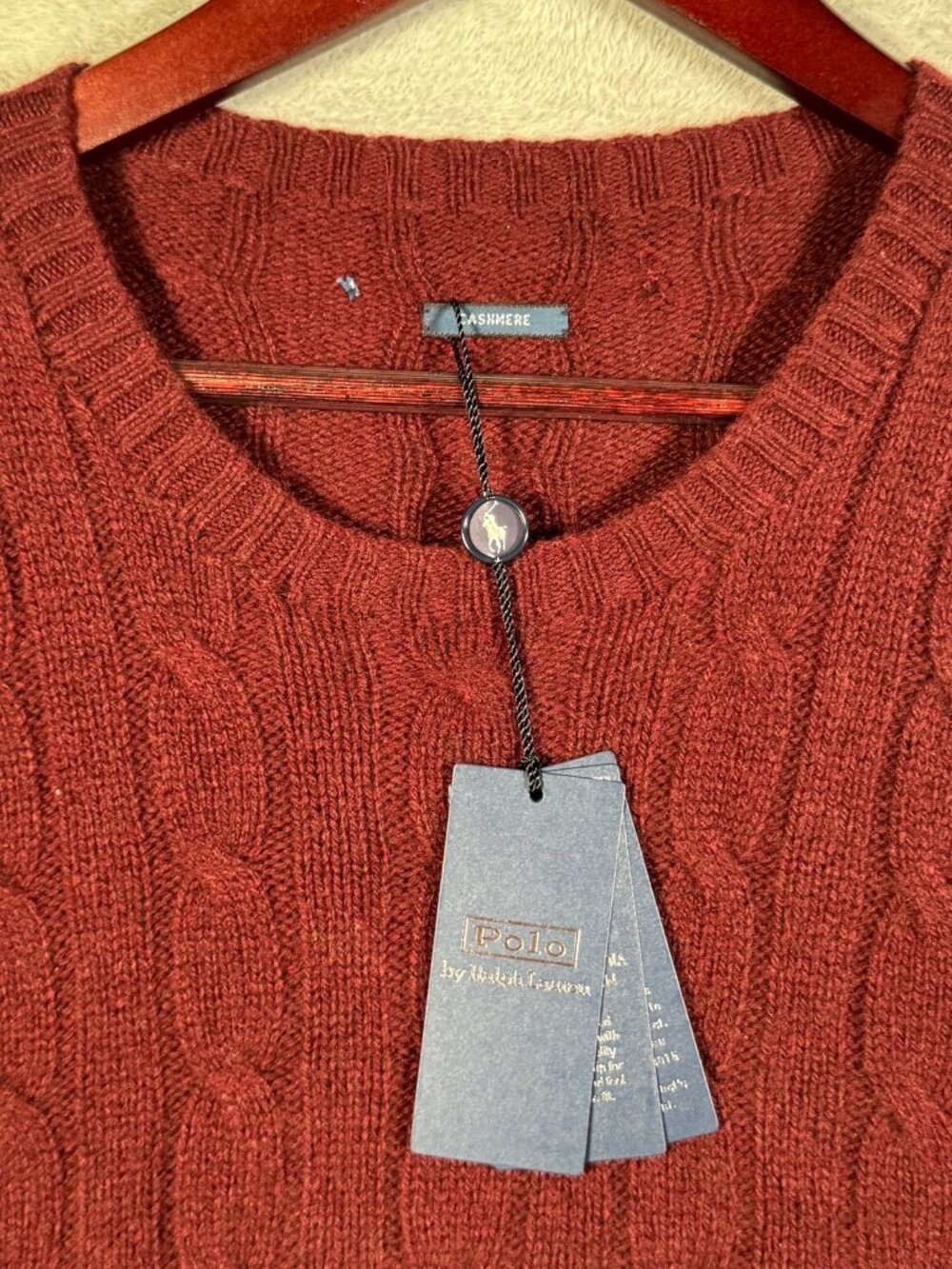 Polo Ralph Lauren Sweater Mens Large Maroon Red SLIM Fit Cashmere Cable Knit